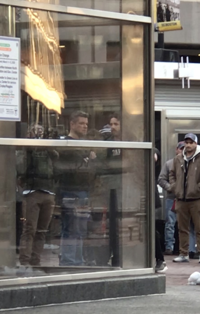 Matt Damon and co-star Casey Affleck in the middle of filming