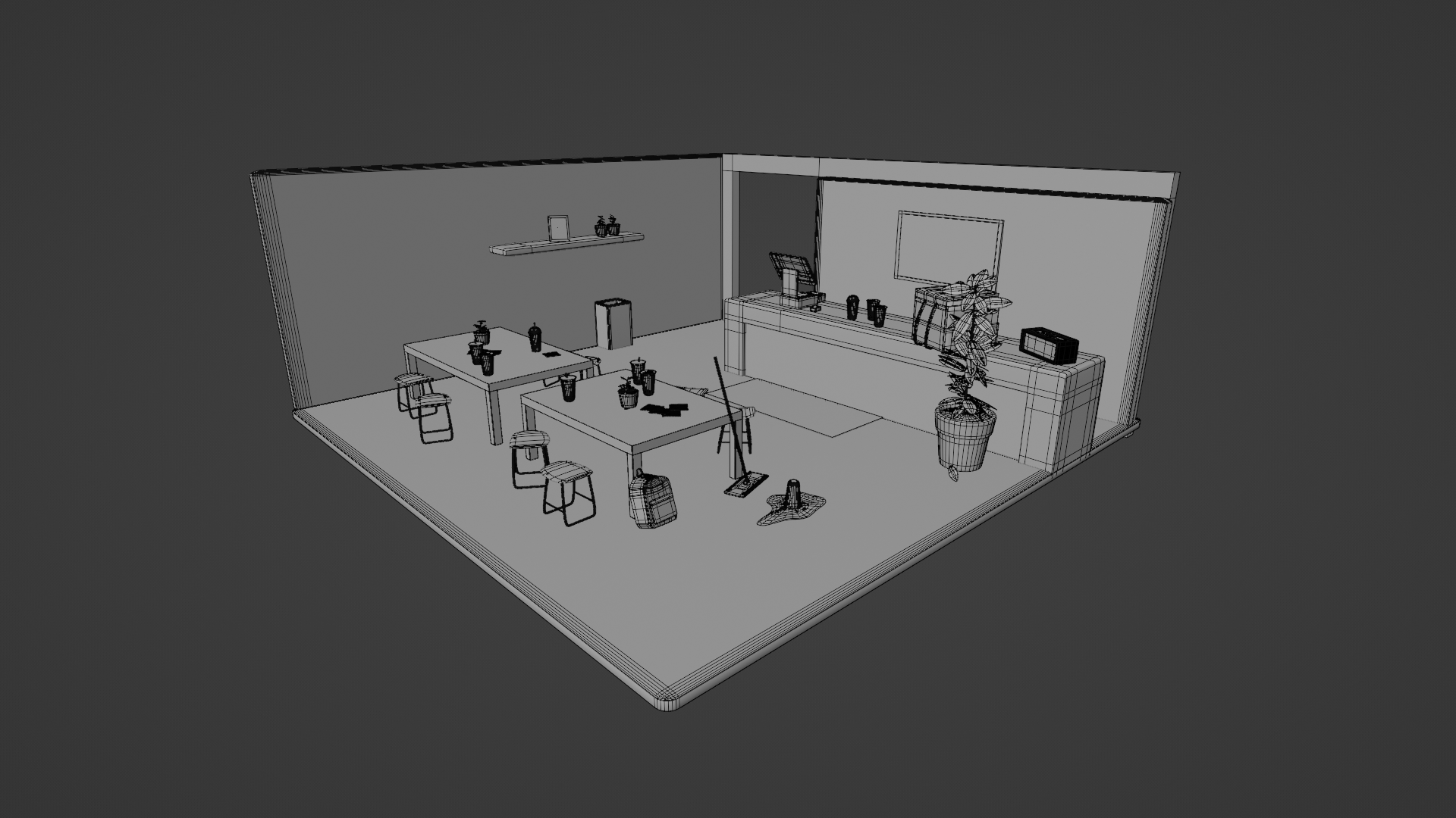 Wireframe render of shop