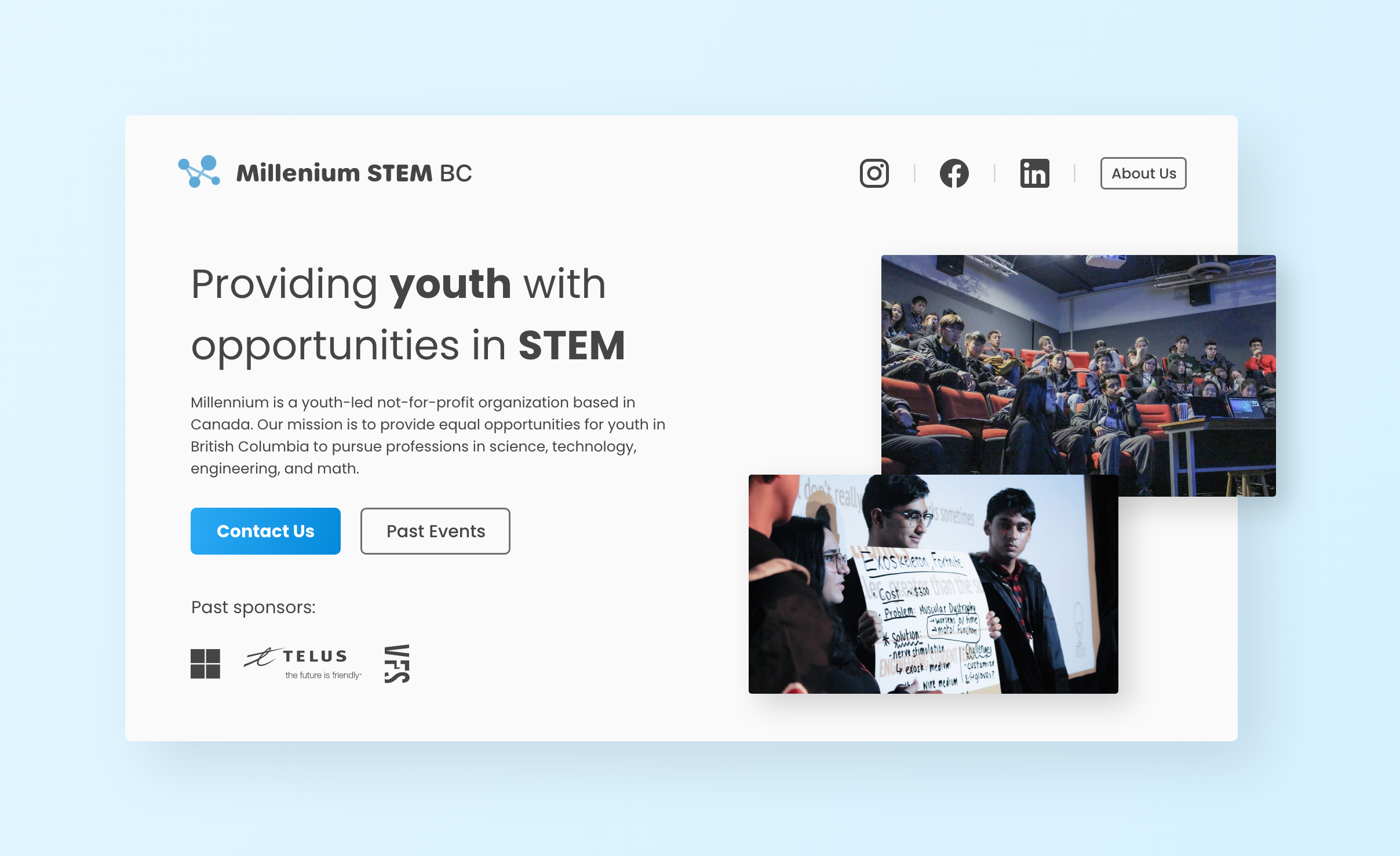 Web page design for a youth STEM non-profit