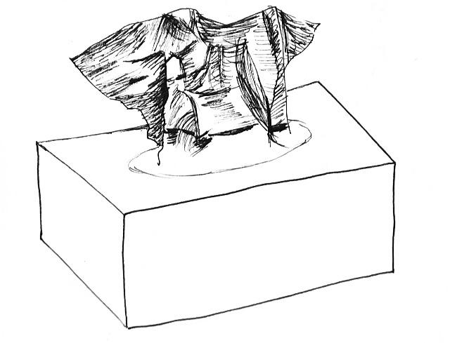 A tissue box pen sketch focusing on the tissue